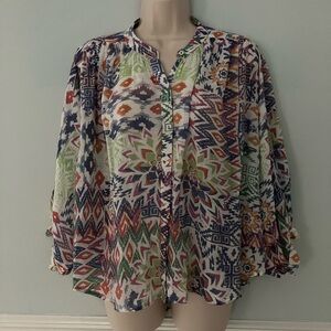 Maeve Anthropologie top blouse boho oversized artsy semi sheer dolman sleeve S